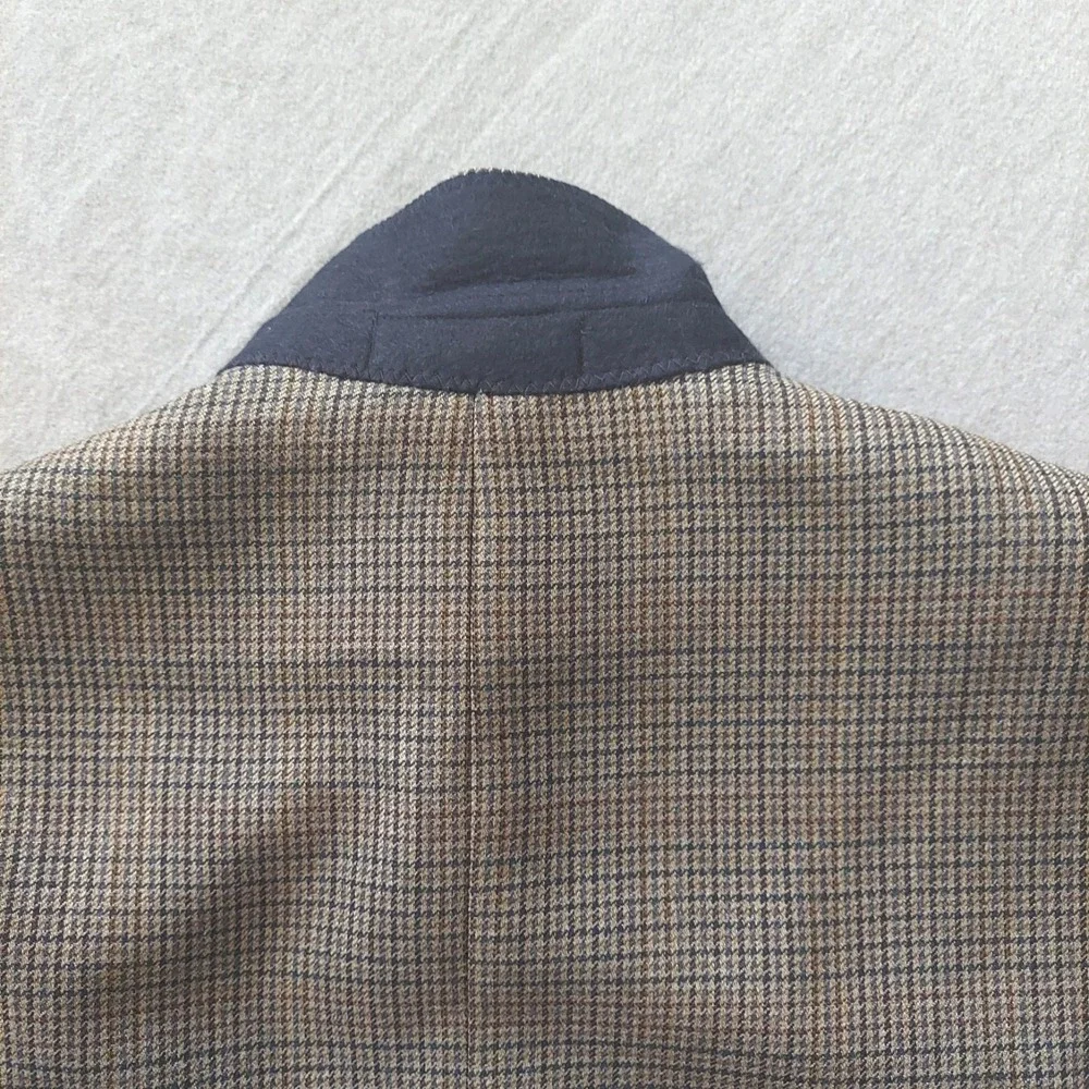 Vtg Andrew Fezza Silk Worsted Wool Sport Coat Blazer 42R Brown Houndstooth Check